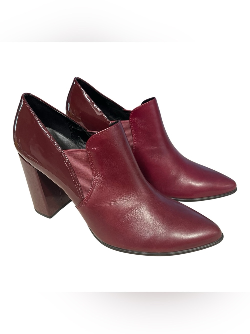 NEW Ecco Burgundy Leather Bootie Womens  Sz 41 US 10-10.5 Slip On Shootie